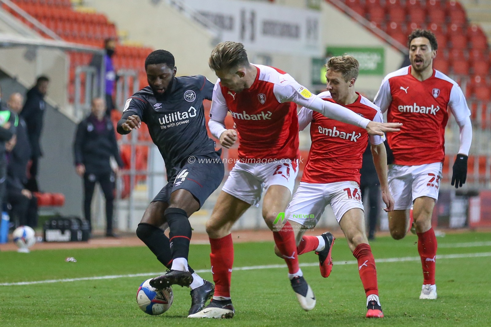 Josh Dasilva #14 of Brentford in action during the game