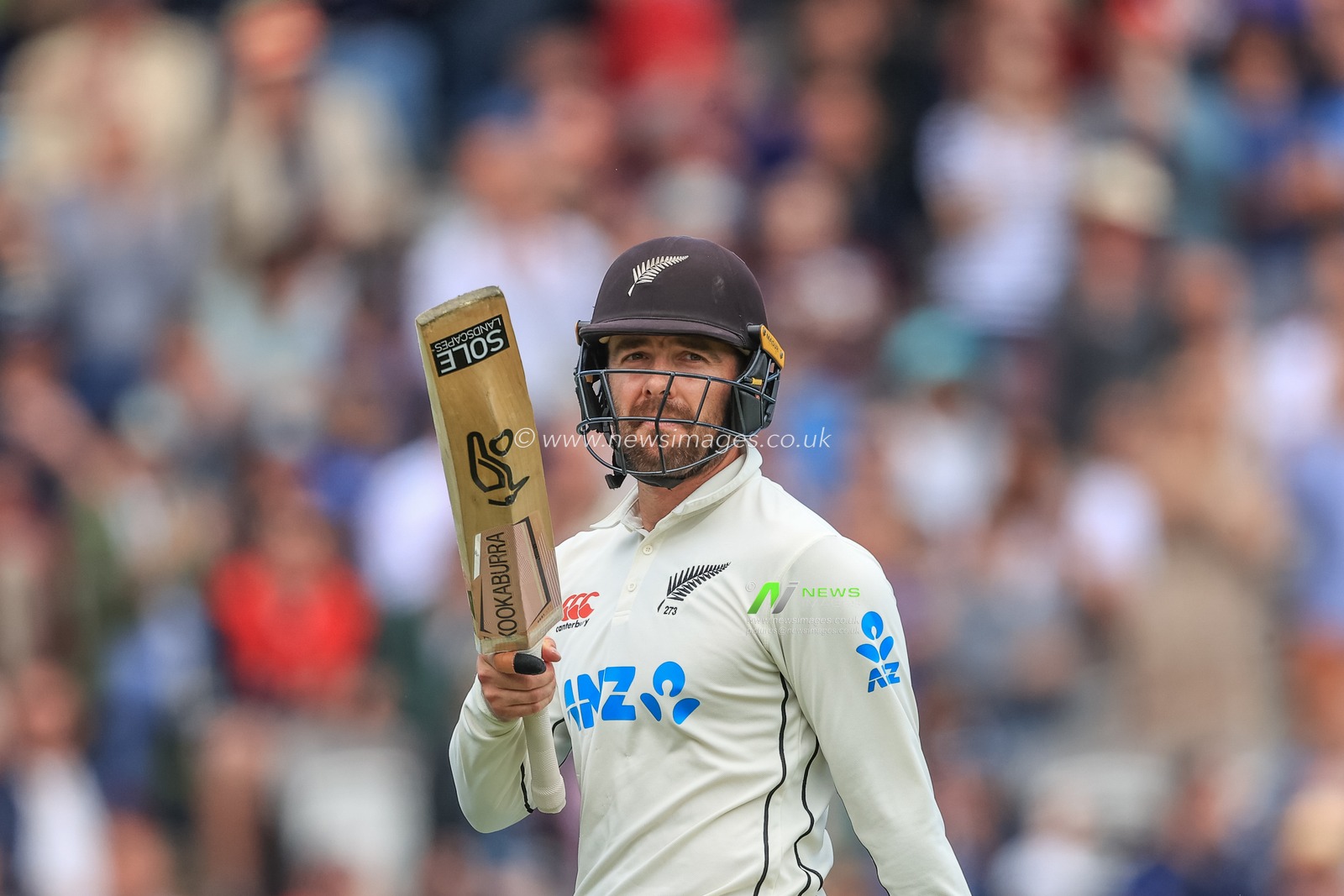 Tom Blundell of New Zealand is dismissed by James Anderson of England by LBW