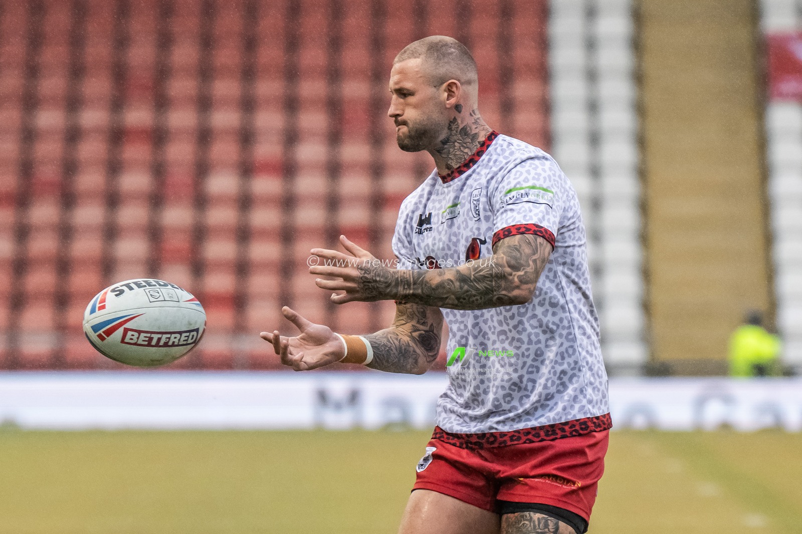 Zak Hardaker #1 of Leigh Leopards during pre match warm up ahead of the Betfred Super League Round 17 match Leigh Leopards vs Hull KR at Leigh Sports Village, Leigh, United Kingdom, 30th June 2023

(Photo by Craig Thomas/News Images)
