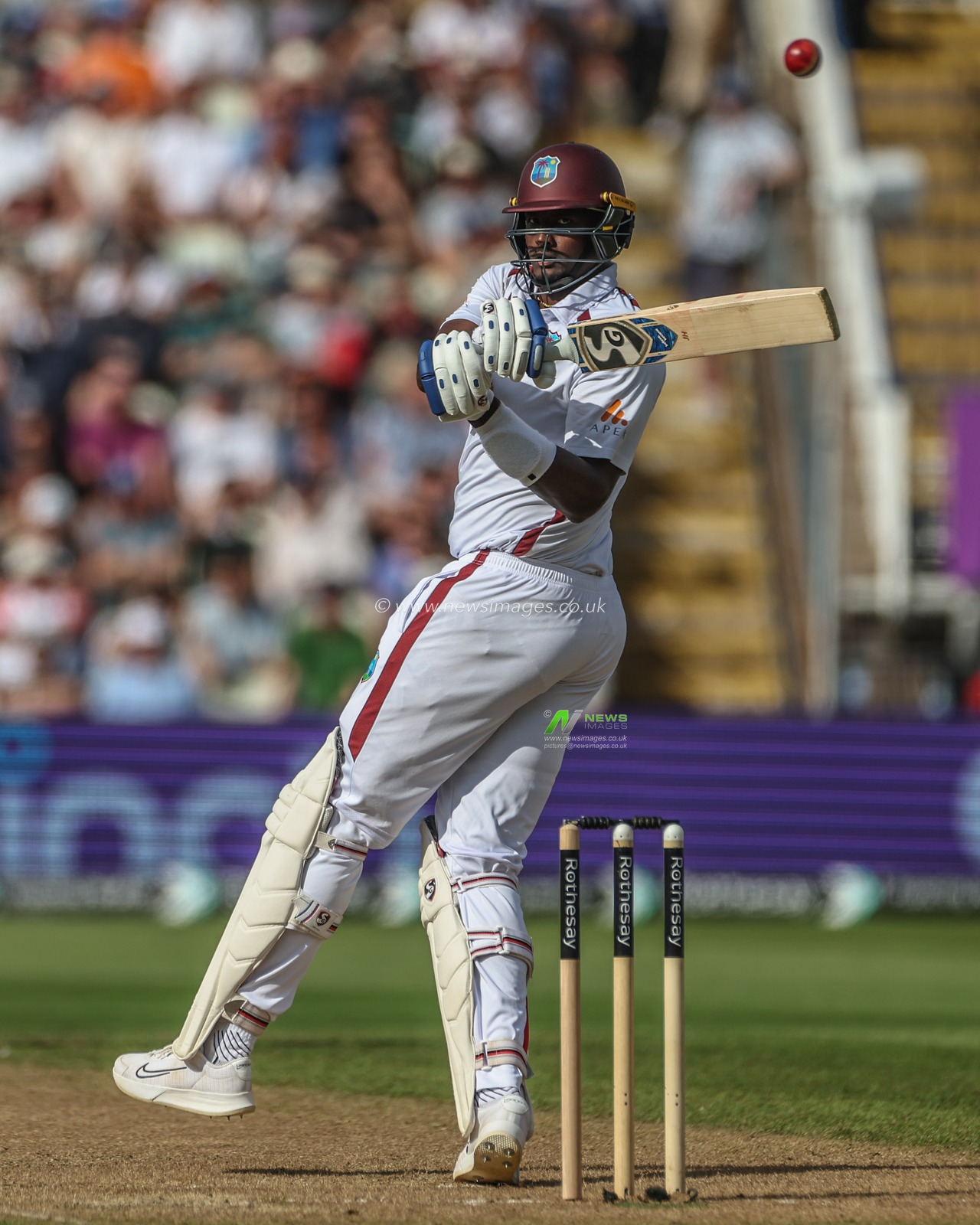 Jason Holder of West Indies swings the ball during the 3rd Rothesay Test Match Day One match England vs West Indies at Edgbaston, Birmingham, United Kingdom, 26th July 2024

(Photo by Mark Cosgrove/News Images)