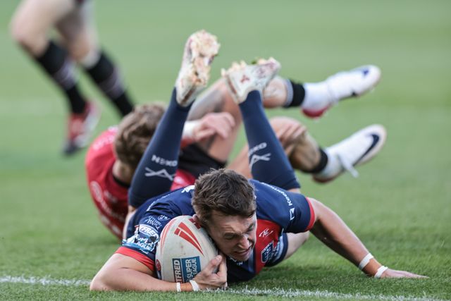 Jack Broadbent of Hull KR goes over for a try during the Betfred Super League Round 20 Salford Red Devils vs Hull KR at Salford Community Stadium, Eccles, United Kingdom, 31st July 2025

(Photo by Mark Cosgrove/News Images)