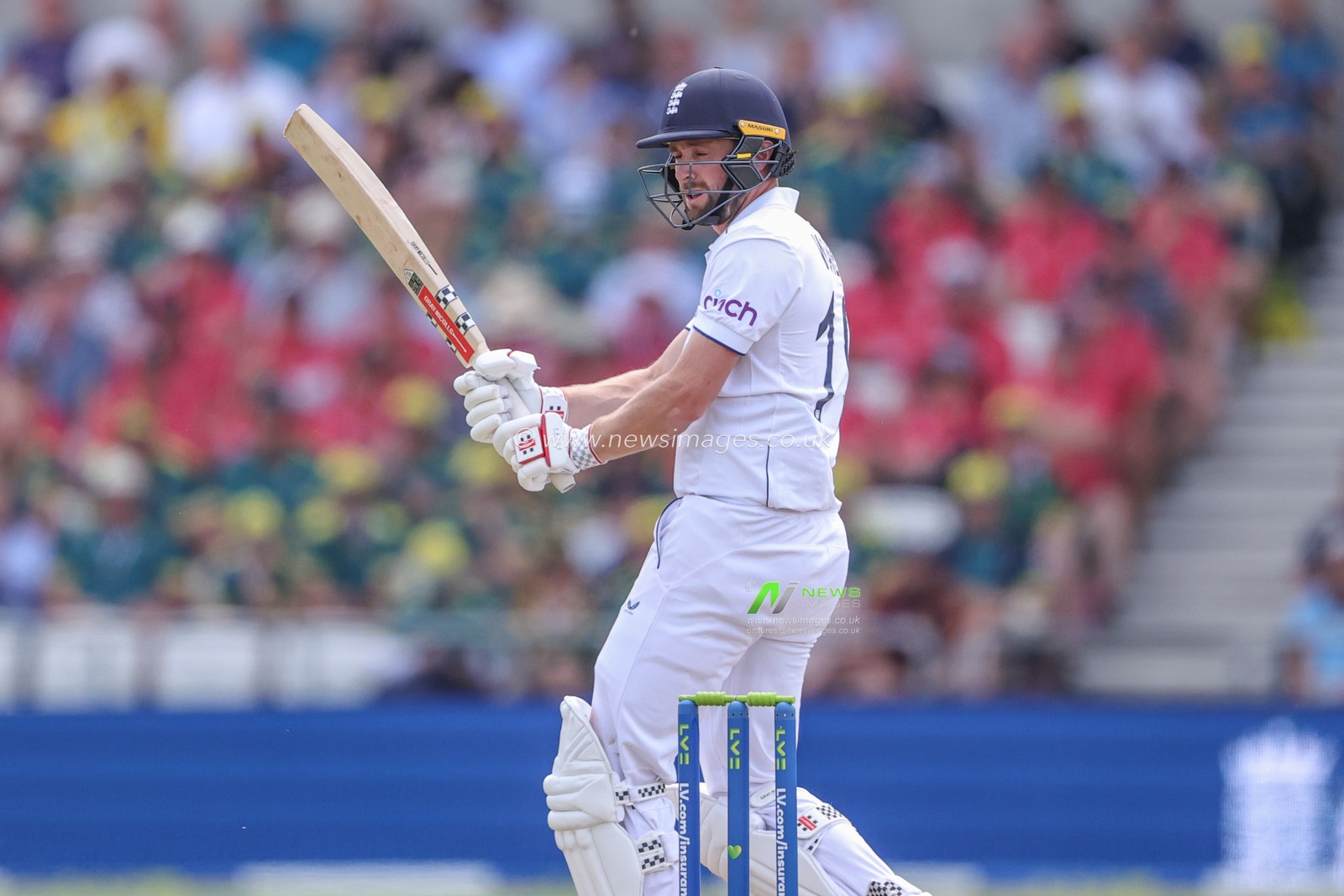 Chris Woakes of England watches the ball fall into the gloves of Alex Carey of Australia during the LV= Insurance Ashes Third Test Series Day 2 England v Australia at Headingley Stadium, Leeds, United Kingdom, 7th July 2023

(Photo by Mark Cosgrove/News Images)