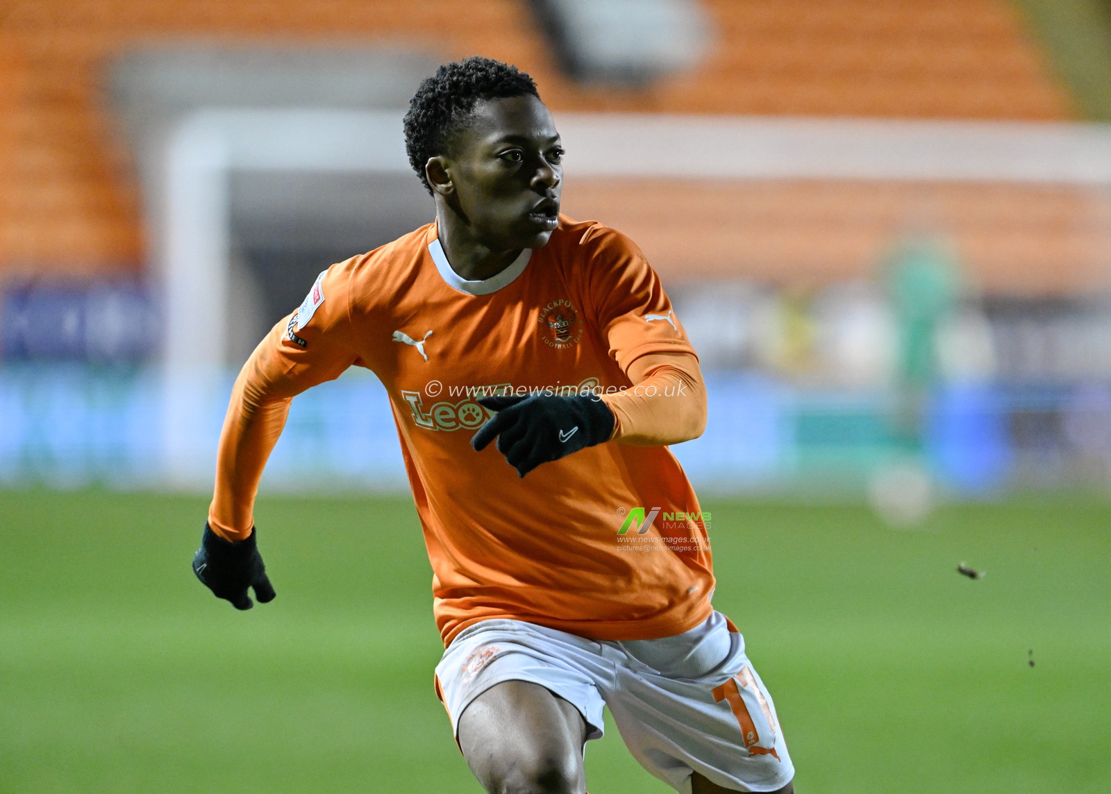 Karamoko DembÃ©lÃ© of Blackpool, during the Bristol Street Motors Trophy Quarter Final match Blackpool vs Bolton Wanderers at Bloomfield Road, Blackpool, United Kingdom, 30th January 2024

(Photo by Cody Froggatt/News Images)