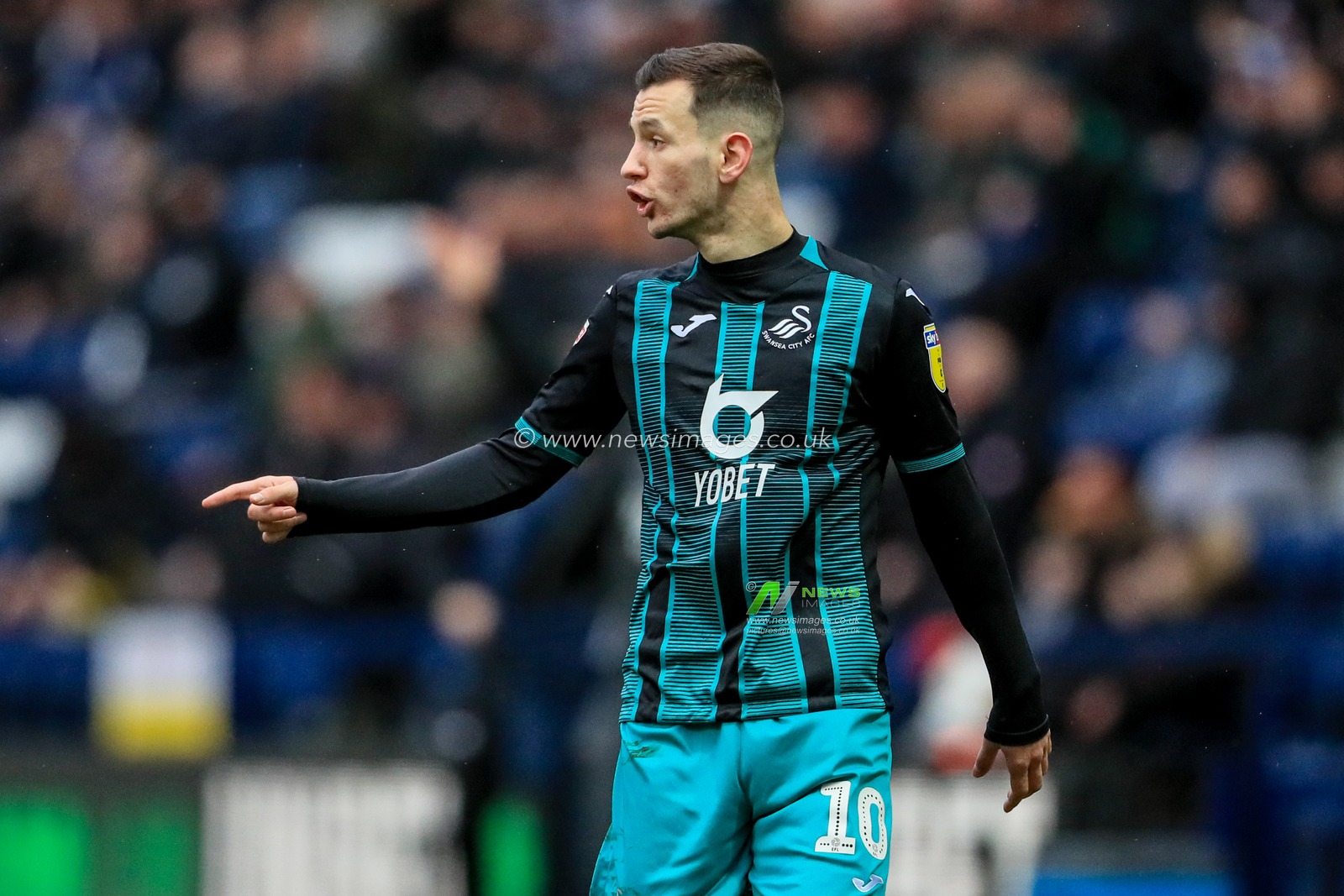 1st February 2020, Deepdale, Preston, England; Sky Bet Championship, Preston North End v Swansea City : Bersant Celina (10) of Swansea City gives his team instructions