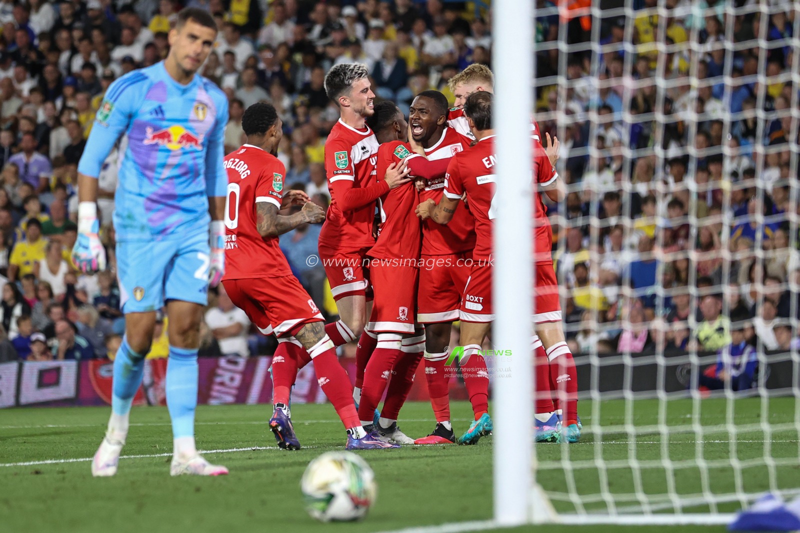 Anfernee Dijksteel of Middlesbrough celebrates his goal to make it 0-1 during the Carabao Cup match Leeds United vs Middlesbrough at Elland Road, Leeds, United Kingdom, 14th August 2024

(Photo by Mark Cosgrove/News Images)