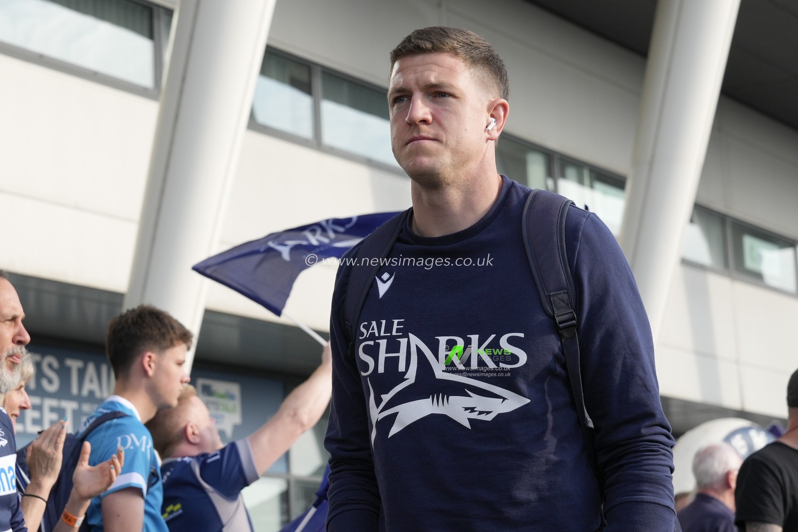 Sale Sharks full back Sam James arrives at the stadium before the Gallagher Premiership match Sale Sharks vs Leicester Tigers at Salford Community Stadium, Eccles, United Kingdom, 10th May 2024

(Photo by Steve Flynn/News Images)