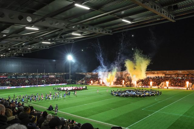 Both teams walk out for the 2026 season opener during the Betfred Super League Round 1 match York Knights vs Hull KR at LNER Community Stadium, Lincoln, United Kingdom on 12 February 2026

(Photo by Mark Cosgrove/News Images)