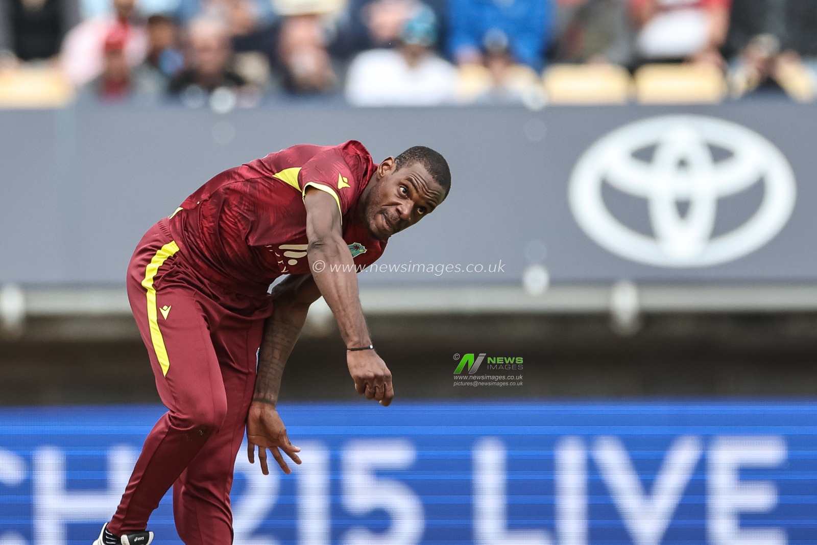 Justin Greaves of West Indies delivers the ball during the 1st Metro Bank ODI England vs West Indies at Edgbaston, Birmingham, United Kingdom, 29th May 2025

(Photo by Mark Cosgrove/News Images)
