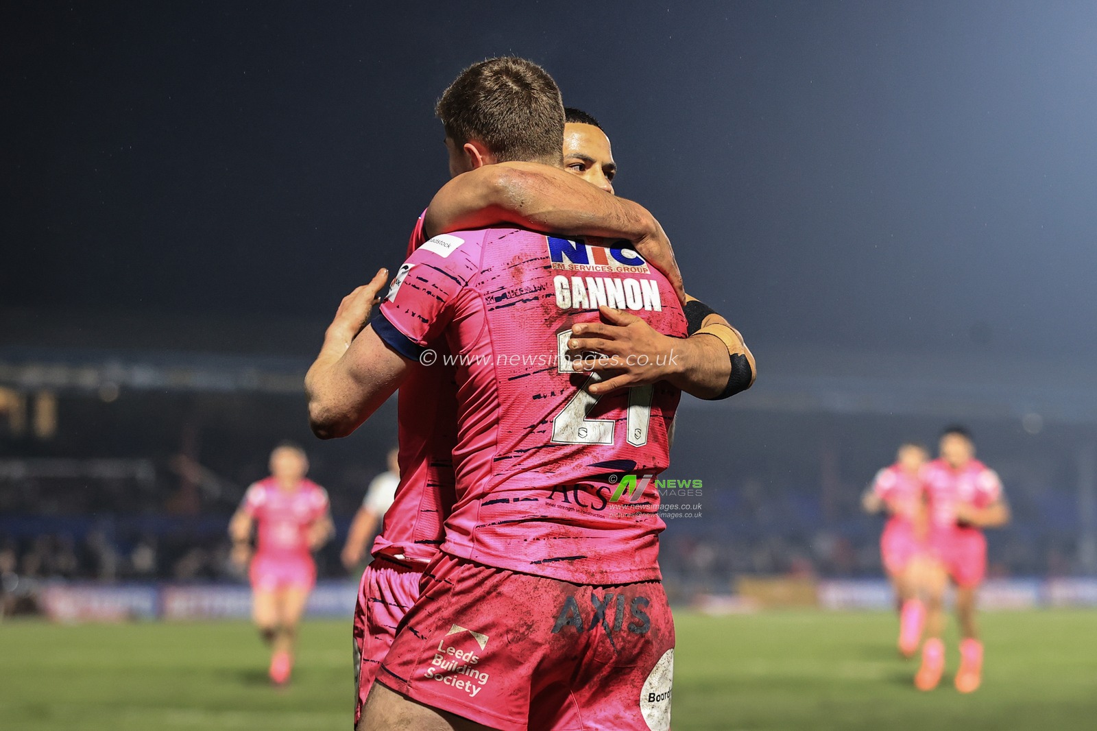Morgan Gannon of Leeds Rhinos celebrates his try