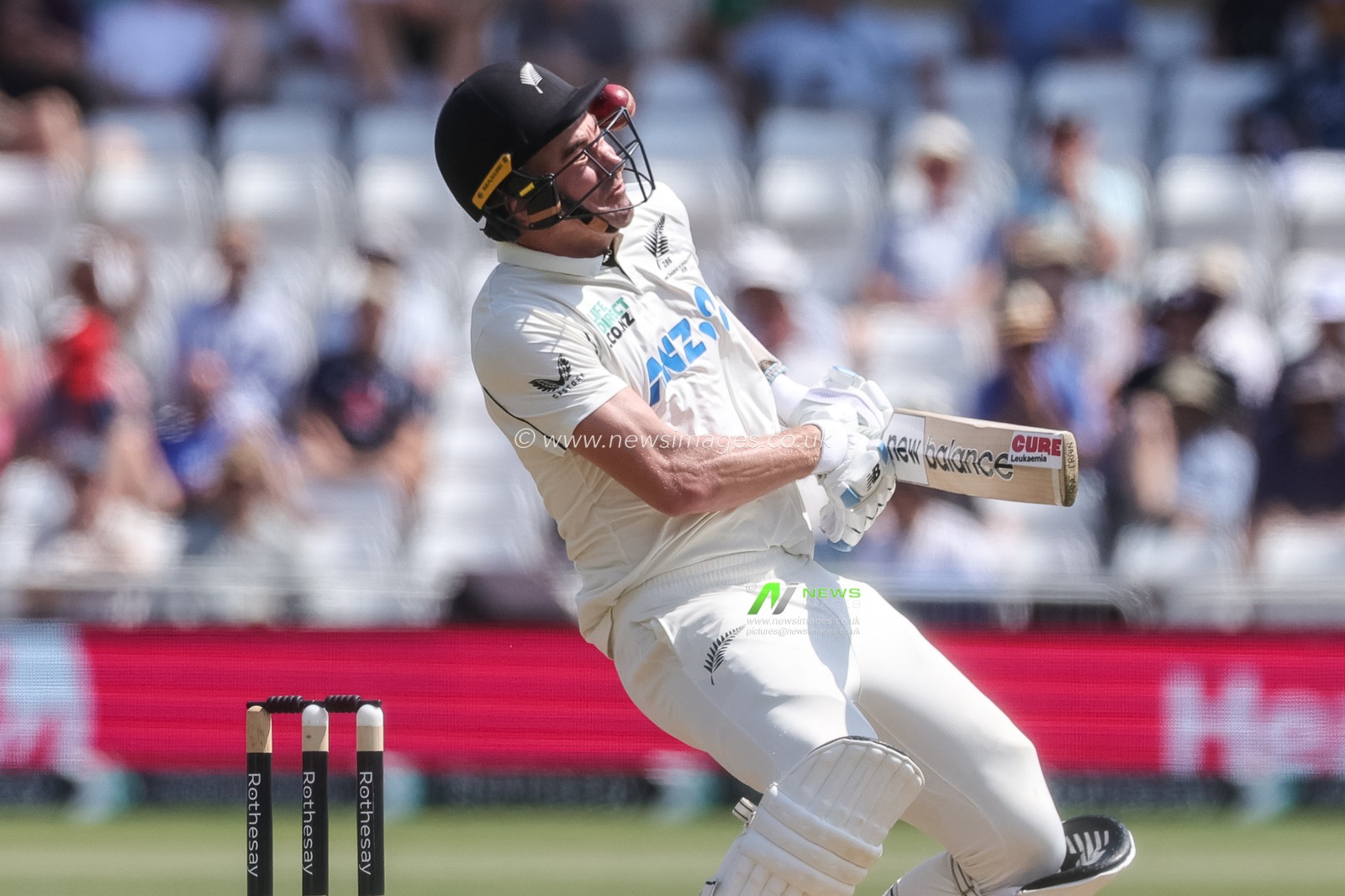 Blair Tickner of New Zealand his hit on the head guard by a bouncer from Jofra Archer of England during the 3rd Rothesay Test Match Day 2 match England vs New Zealand at Trent Bridge, Nottingham, United Kingdom on 26 June 2026

(Photo by Mark Cosgrove/News Images)