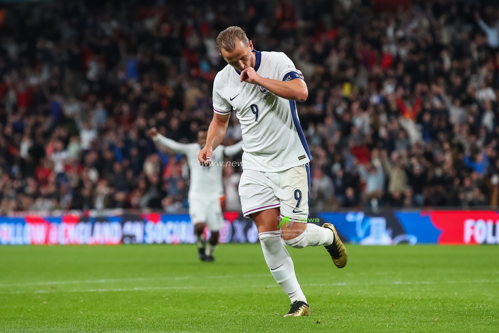 Harry Kane of England kisses his ring as celebrates his goal to make it 2-0 during the UEFA Nations League - League B - Group 2 England v Finland at Wembley Stadium, London, United Kingdom, 10th September 2024

(Photo by Gareth Evans/News Images)