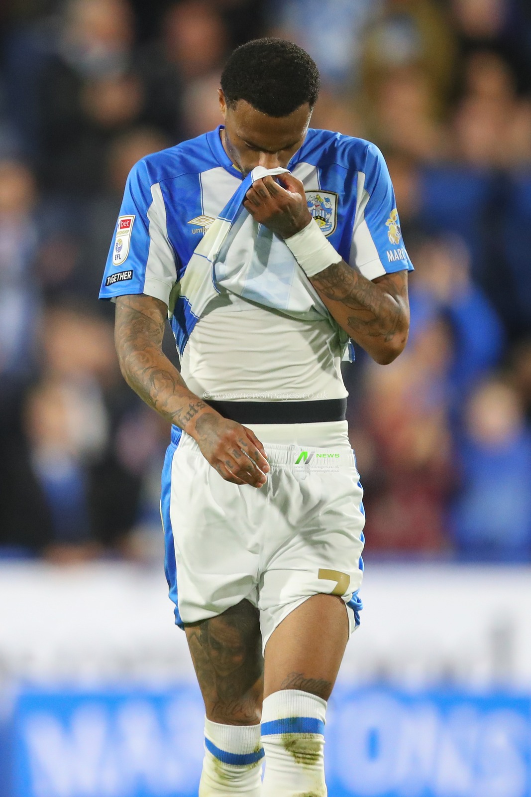 Delano Burgzorg #7 of Huddersfield Town reacts after the Sky Bet Championship match Huddersfield Town vs Stoke City at John Smith's Stadium, Huddersfield, United Kingdom, 20th September 2023

(Photo by Gareth Evans/News Images)