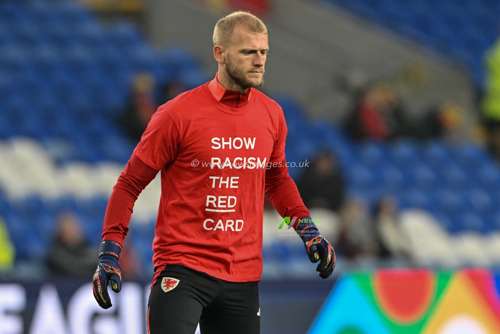 Adam Davies of Wales in the pre-game warmup during the UEFA Nations League - League B - Group 4 match Wales vs Montenegro at Cardiff City Stadium, Cardiff, United Kingdom, 14th October 2024

(Photo by Cody Froggatt/News Images)
