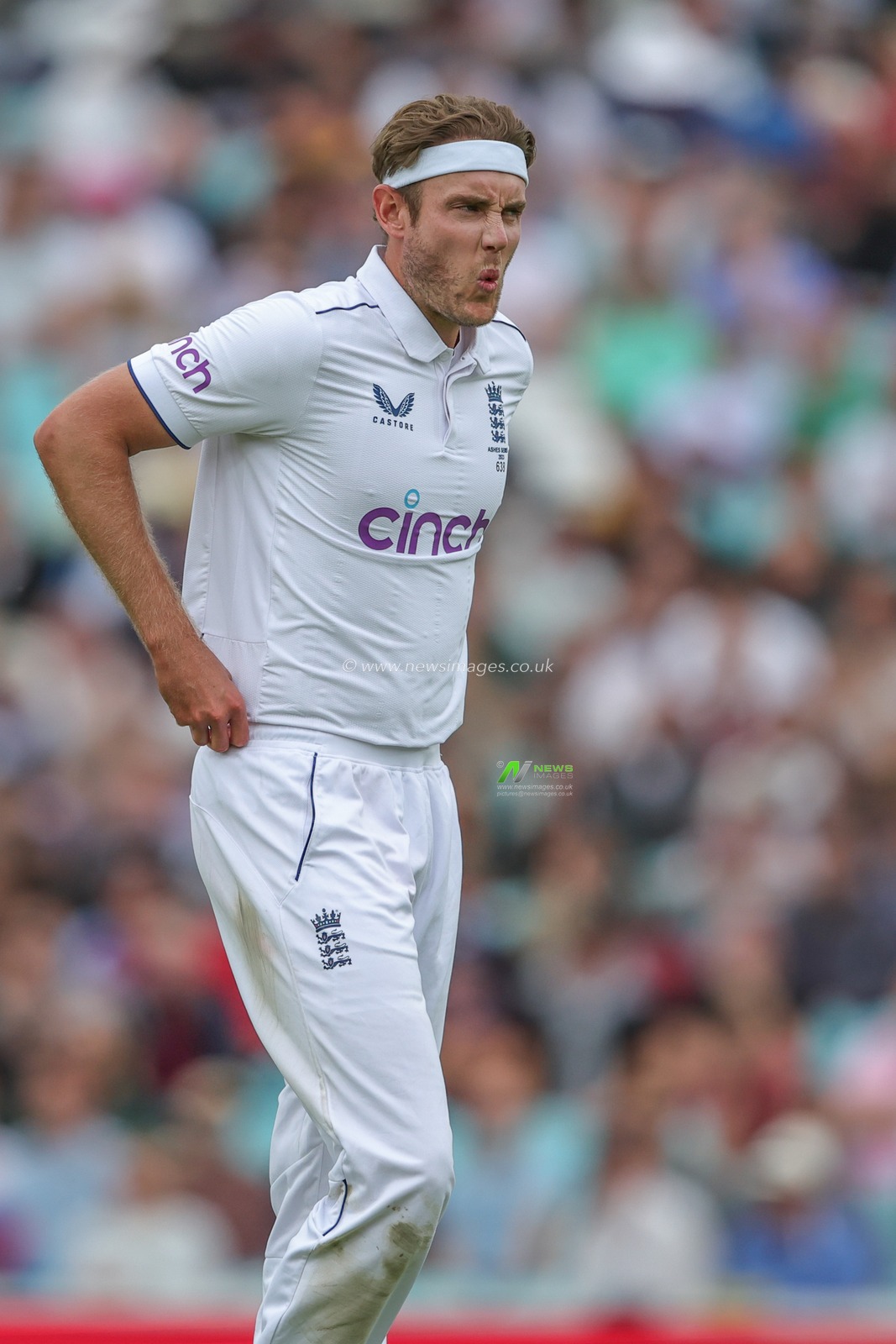 Stuart Broad of England reacts after a close call of a wicket during the LV= Insurance Ashes Fifth Test Series Day Five England v Australia at The Kia Oval, London, United Kingdom, 31st July 2023

(Photo by Mark Cosgrove/News Images)