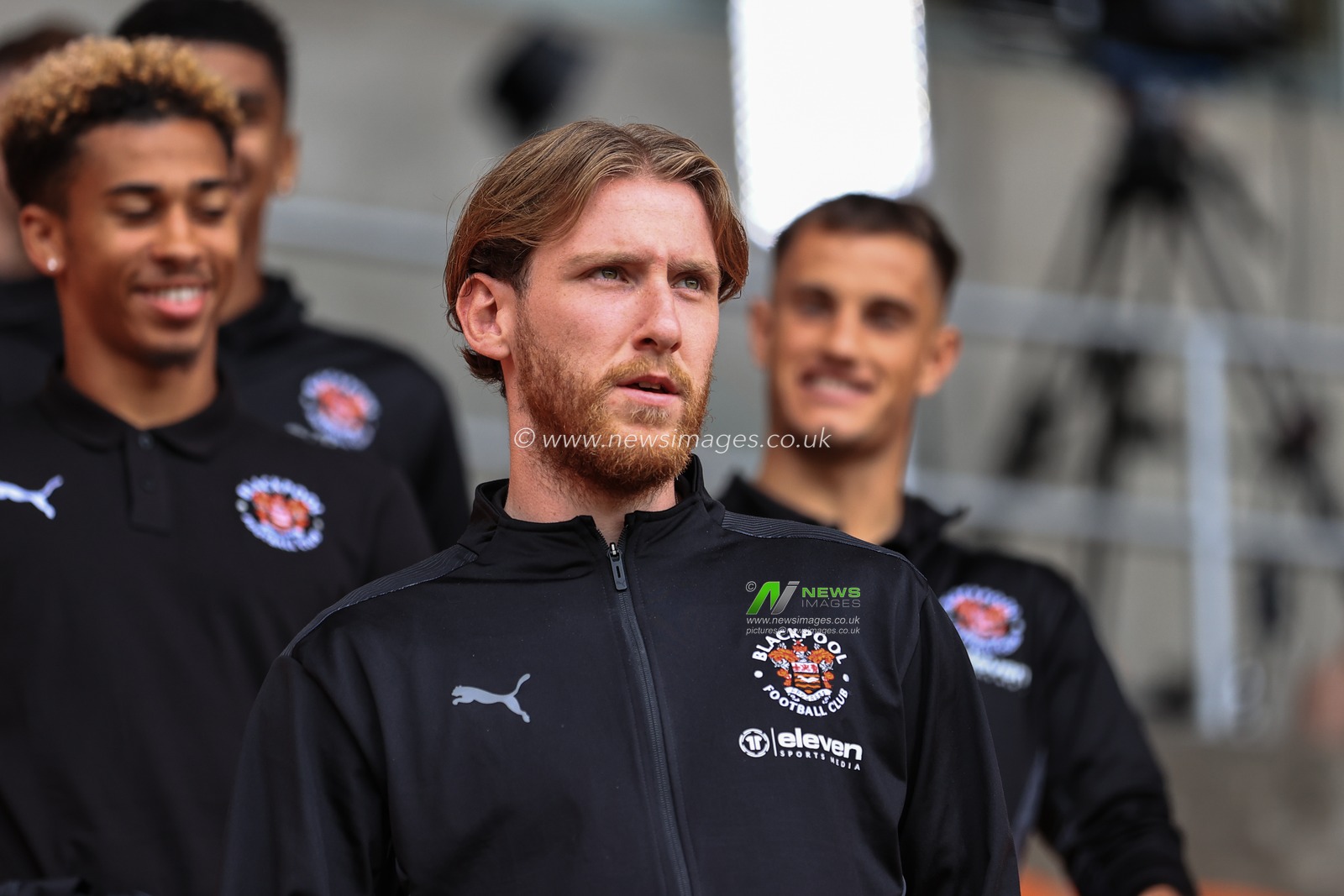 Josh Bowler #11 of Blackpool arrives at Bloom field Road