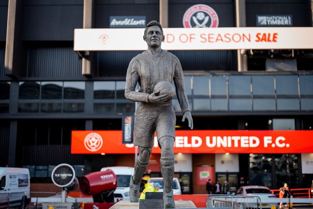 A general view of the Joe Shaw Statue during the Sky Bet Championship match Sheffield United vs Blackburn Rovers at Bramall Lane, Sheffield, United Kingdom on 22 April 2026

(Photo by Maynard Manyowa/News Images)