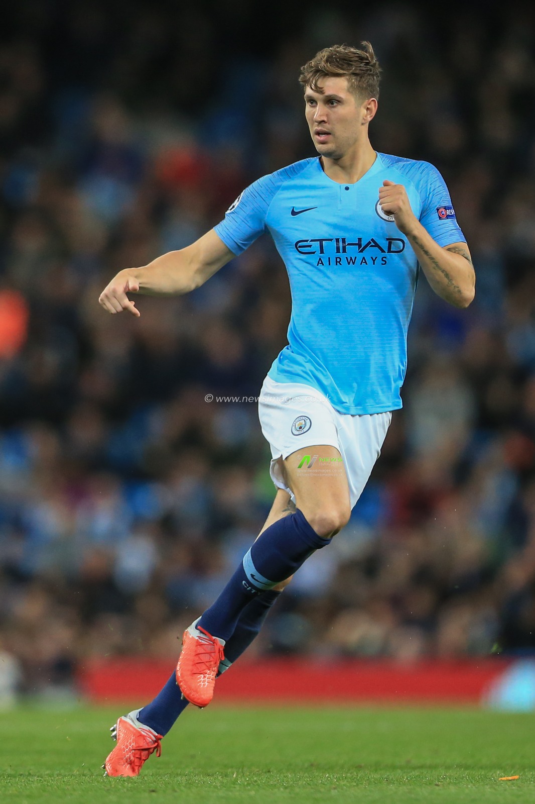 19th September 2018, Etihad Stadium, London, England; UEFA Champions League, Manchester City v Lyon ; John Stones (05) of Manchester City 

Credit: Mark Cosgrove/News Images