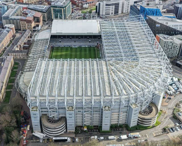 An aerial view of Et James’ Park ahead of the UEFA Champions League Last 16 match Newcastle Untied vs Barcelona at St. James's Park, Newcastle, United Kingdom on 10 March 2026

(Photo by Mark Cosgrove/News Images)