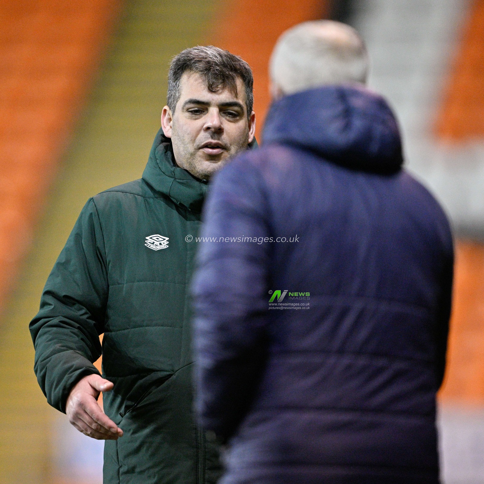 David Horseman manager Forest Green Rovers and Neil Critchley Manager of Blackpool shake hands at full time, during the Emirates FA Cup Second Round match Blackpool vs Forest Green Rovers at Bloomfield Road, Blackpool, United Kingdom, 19th December 2023

(Photo by Cody Froggatt/News Images)