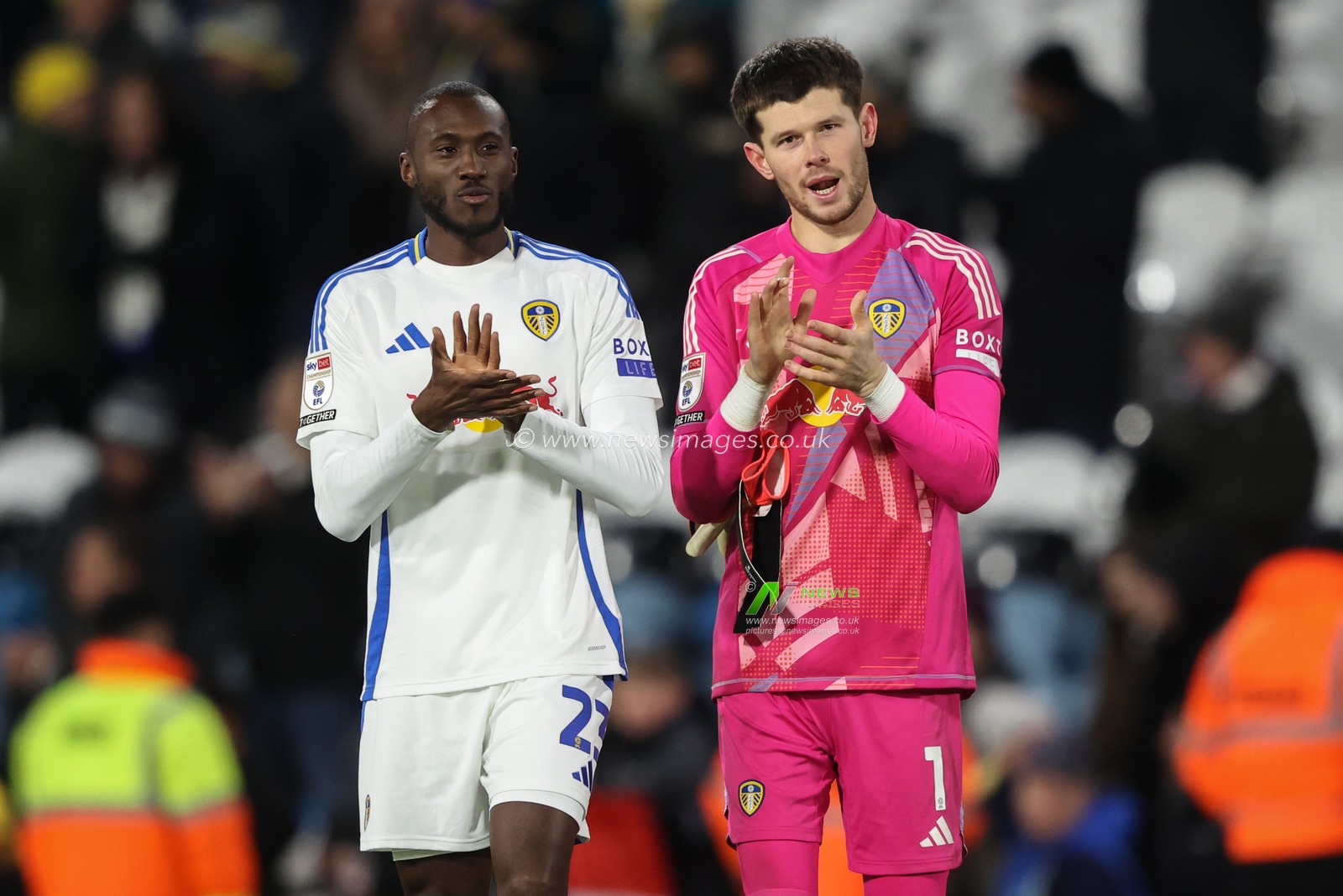 Josuha Guilavogui of Leeds United and Illan Meslier of Leeds United applaud the fans after the game during the Sky Bet Championship match Leeds United vs Luton Town at Elland Road, Leeds, United Kingdom, 27th November 2024

(Photo by Alfie Cosgrove/News Images)