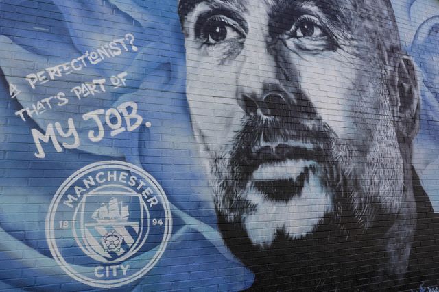 Pep Guardiola manager of Manchester City mural on a fans house just over the road from the Etihad Stadium during the Premier League match Manchester City vs Arsenal at Etihad Stadium, Manchester, United Kingdom on 19 April 2026

(Photo by Mark Cosgrove/News Images)