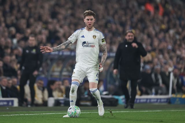 Joe Rodon of Leeds United with the ball during the Premier League match Leeds United vs Brentford at Elland Road, Leeds, United Kingdom on 21 March 2026

(Photo by Mark Cosgrove/News Images)