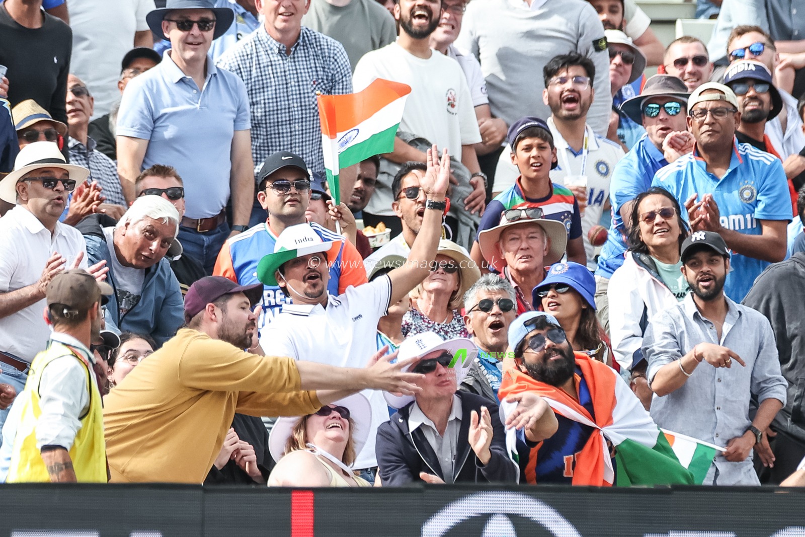 Fans dodge a six ball from India captain Shubman Gill during the 2nd Rothesay Test Match day 4 England v India at Edgbaston, Birmingham, United Kingdom, 5th July 2025

(Photo by Mark Cosgrove/News Images)
