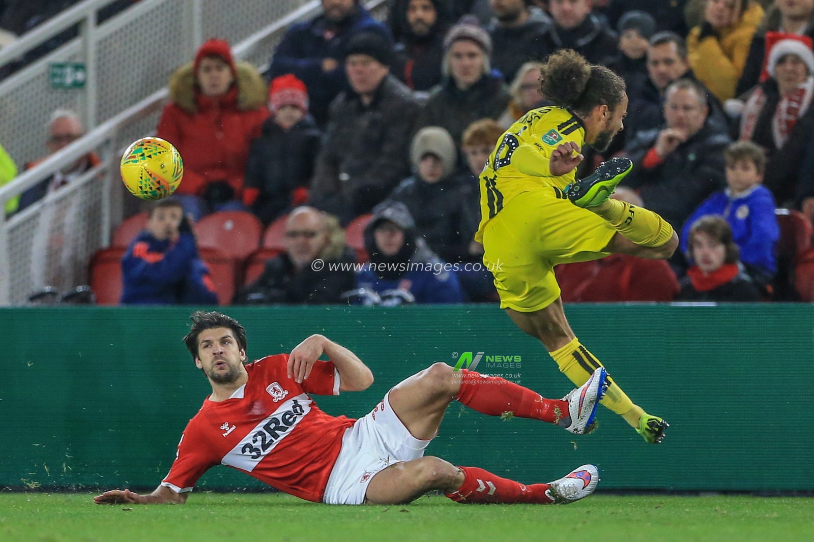 18th December 2018, Riverside Stadium, Middlesbrough, England; Carabao EFL Cup, Quarter Final, Middlesbrough vs  Burton Albion : George Friend (03) of Middlesbrough slides in to win the ball off Marcus Harness (16) of Burton Albion 

Credit: Mark Cosgrove/News Images

English Football League images are subject to DataCo Licence