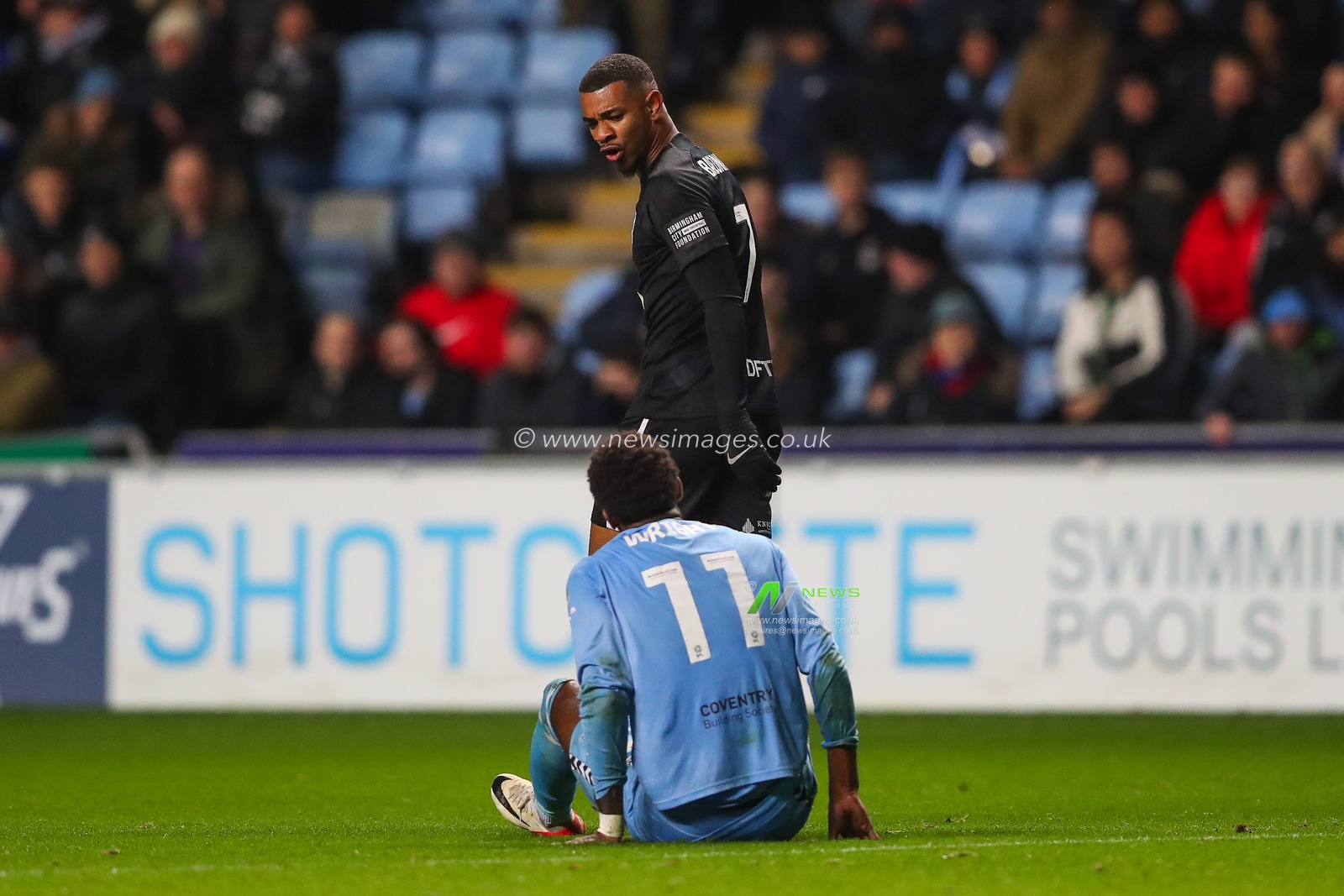 Juninho Bacuna #7 of Birmingham City taunts Haji Wright #11 of Coventry City during the Sky Bet Championship match Coventry City vs Birmingham City at Coventry Building Society Arena, Coventry, United Kingdom, 8th December 2023

(Photo by Gareth Evans/News Images)