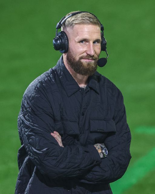 Sam Tomkins, Sky Sports Rugby League presenter during the Betfred Super League play-off Eliminator 1 match Leigh Leopards vs Wakefield Trinity at Progress With Unity Stadium, Leigh, United Kingdom, 26th September 2025

(Photo by Alfie Cosgrove/News Images)