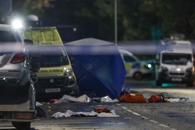 Forensic tents are still in place and emergency kit strewn across the road during the Manchester synagogue terror attack day 2 at Heaton Park Shul, Manchester, United Kingdom, 3rd October 2025

(Photo by Mark Cosgrove/News Images)