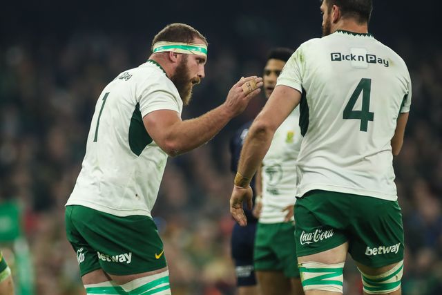 Gerhard Steenekamp of South Africa celebrates scoring his teams first try during the Quilter Nations Series 2025 match Wales vs South Africa at Principality Stadium, Cardiff, United Kingdom, 29th November 2025

(Photo by Andrew Lewis/News Images)

*** GER AUT SUI OUT ***