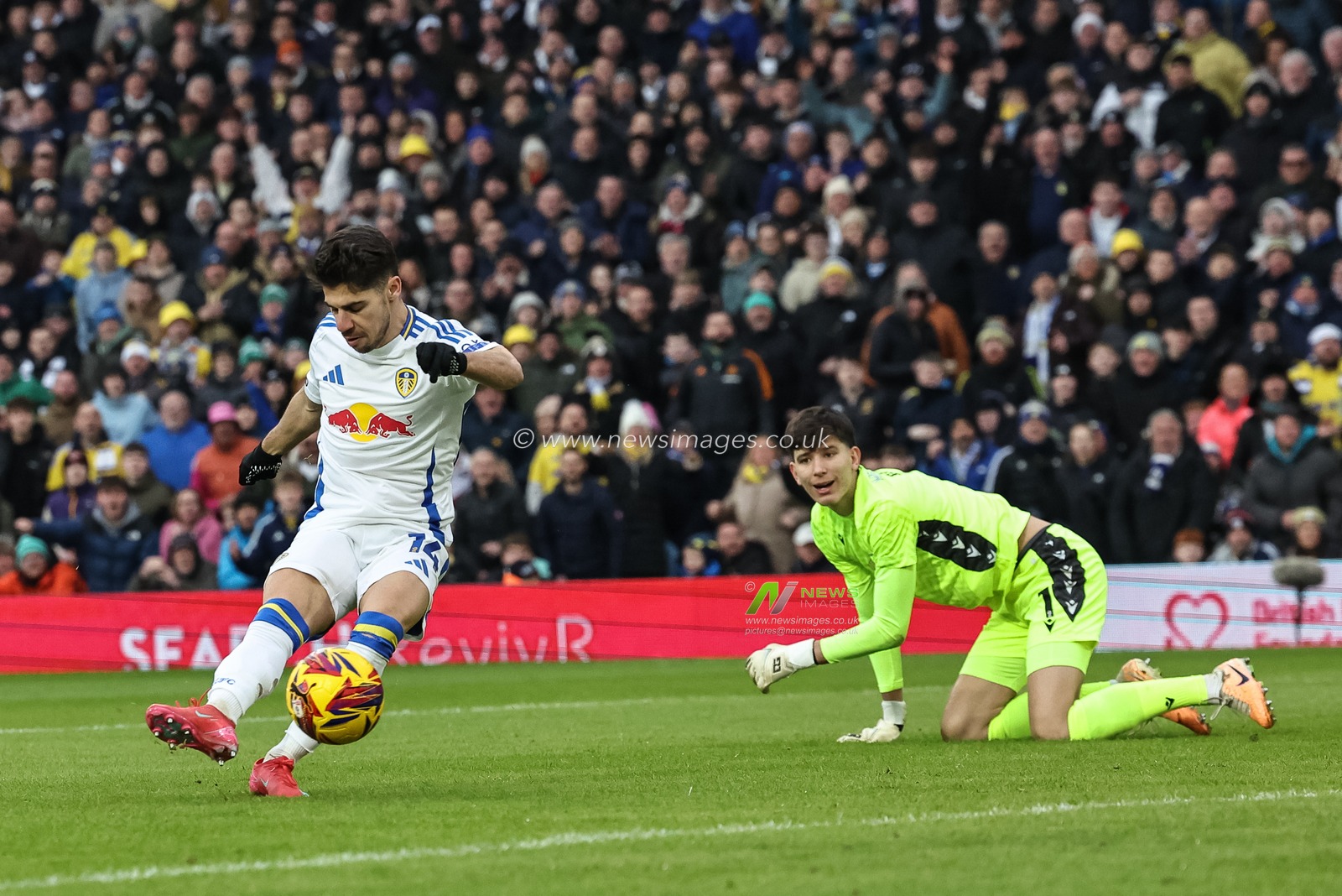 Manor Solomon of Leeds United scores to make it 1-0 during the Sky Bet Championship match Leeds United vs Sheffield Wednesday at Elland Road, Leeds, United Kingdom, 19th January 2025

(Photo by Mark Cosgrove/News Images)