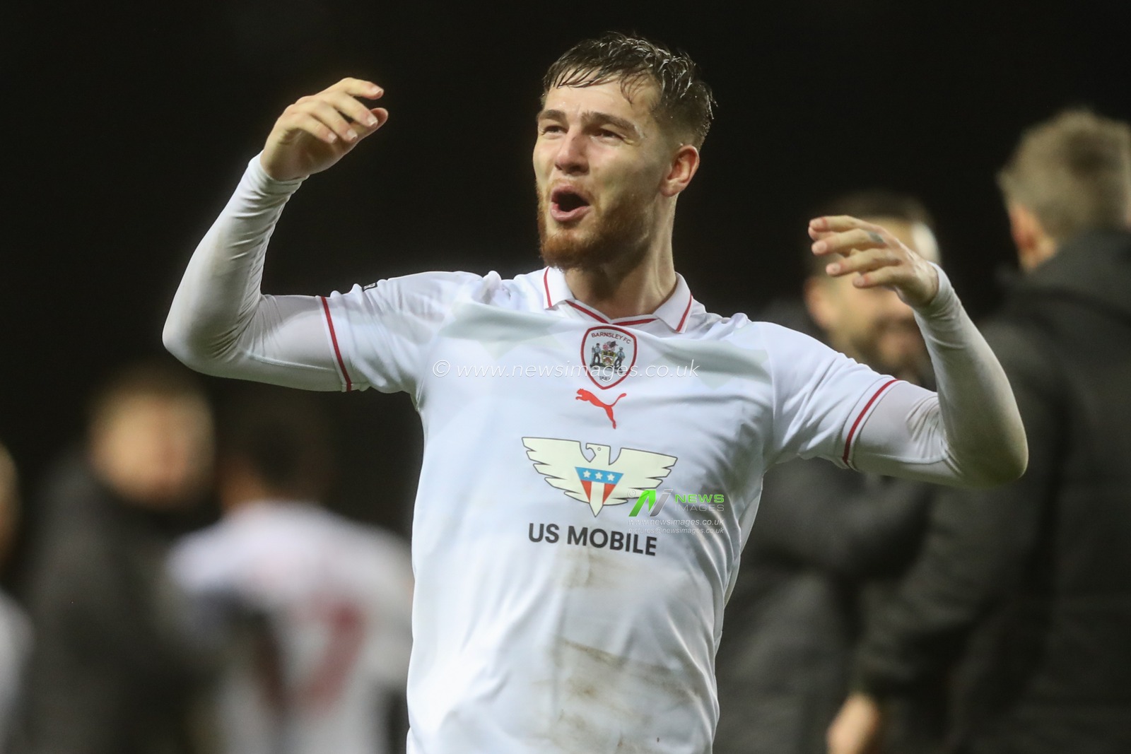 John Mcatee of Barnsley punches the air after a 0-1 win during the Sky Bet League 1 match Oxford United vs Barnsley at Kassam Stadium, Oxford, United Kingdom, 23rd January 2024

(Photo by Alfie Cosgrove/News Images)