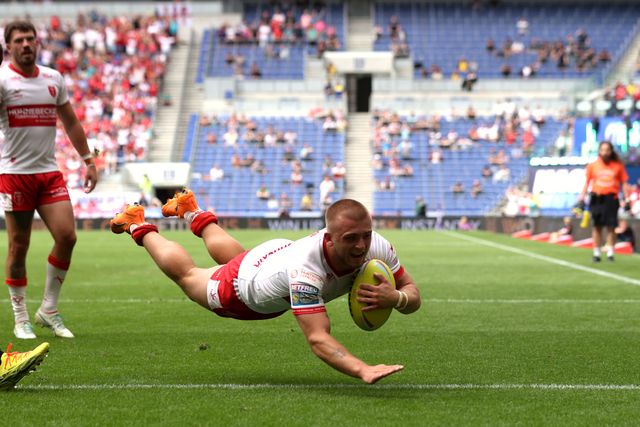 Mikey Lewis of Hull KR goes over for a try during the Betfred Super League Magic Weekend match Hull KR vs Hull FC at Hill Dickinson Stadium, Liverpool, United Kingdom on 04 July 2026

(Photo by Alfie Cosgrove/News Images)