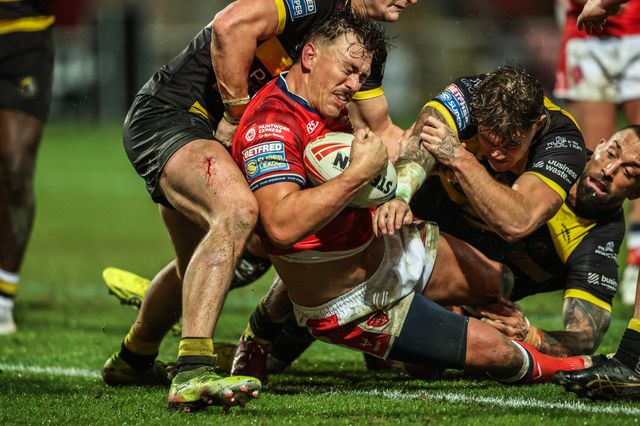 Jai Whitbread of Hull KR goes over for a try during the Betfred Super League Round 1 match York Knights vs Hull KR at LNER Community Stadium, Lincoln, United Kingdom on 12 February 2026

(Photo by Alfie Cosgrove/News Images)