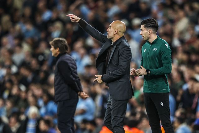 Pep Guardiola manager of Manchester City gives his team instructions during the UEFA Champions League 2025/26 Phase MD1 Manchester City vs Napoli League at The City of Manchester Stadium, Manchester, United Kingdom, 18th September 2025

(Photo by Alfie Cosgrove/News Images)