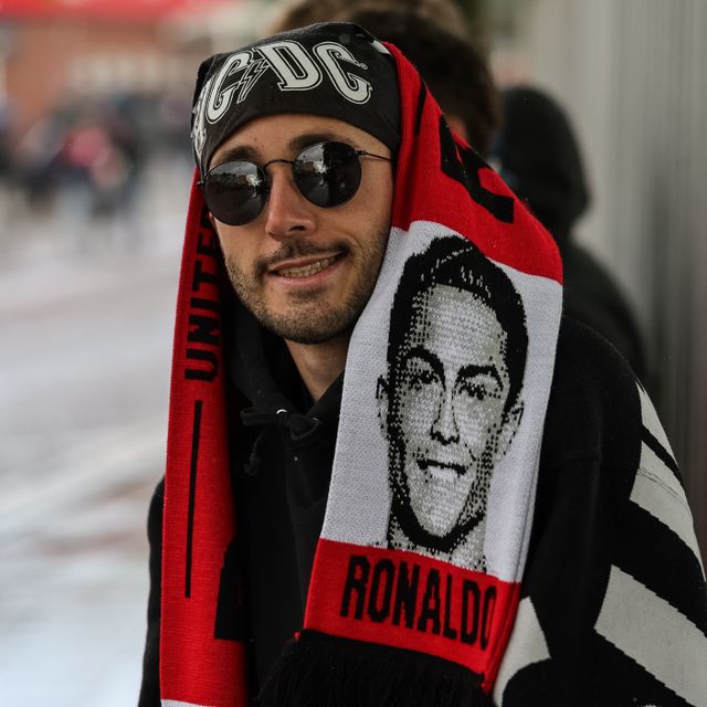 A Manchester United fan wearing a Ronaldo scarf during the Premier League match Manchester United vs Nottingham Forest at Old Trafford, Manchester, United Kingdom on 17 May 2026

(Photo by Mark Cosgrove/News Images)