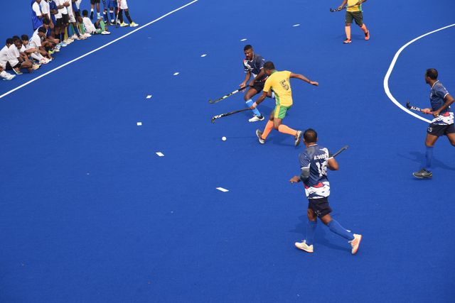 Indian veteran hockey players play at a match ahead the celebrate World Olympic Day in Howrah, West Bengal ,India on June 22,2025.Photo by Debajyoti Chakraborty. World Olympic Day celebrates every year June 23.(Photo: Debajyoti Chakraborty/News Images)