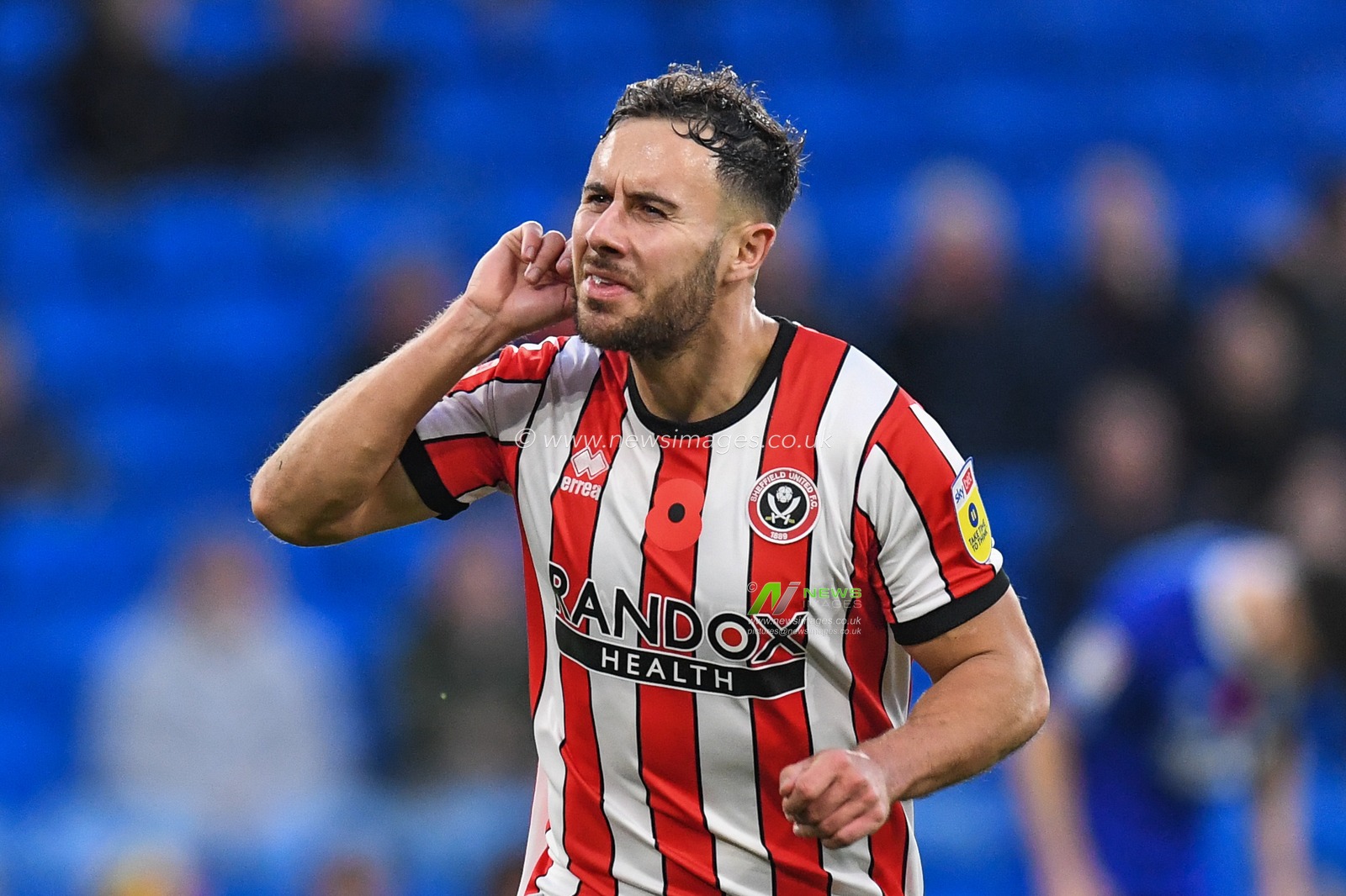 George Baldock #2 of Sheffield United scores to make it 0-1 and celebrates his goal during the Sky Bet Championship match Cardiff City vs Sheffield United at Cardiff City Stadium, Cardiff, United Kingdom, 12th November 2022

(Photo by Mike Jones/News Images)