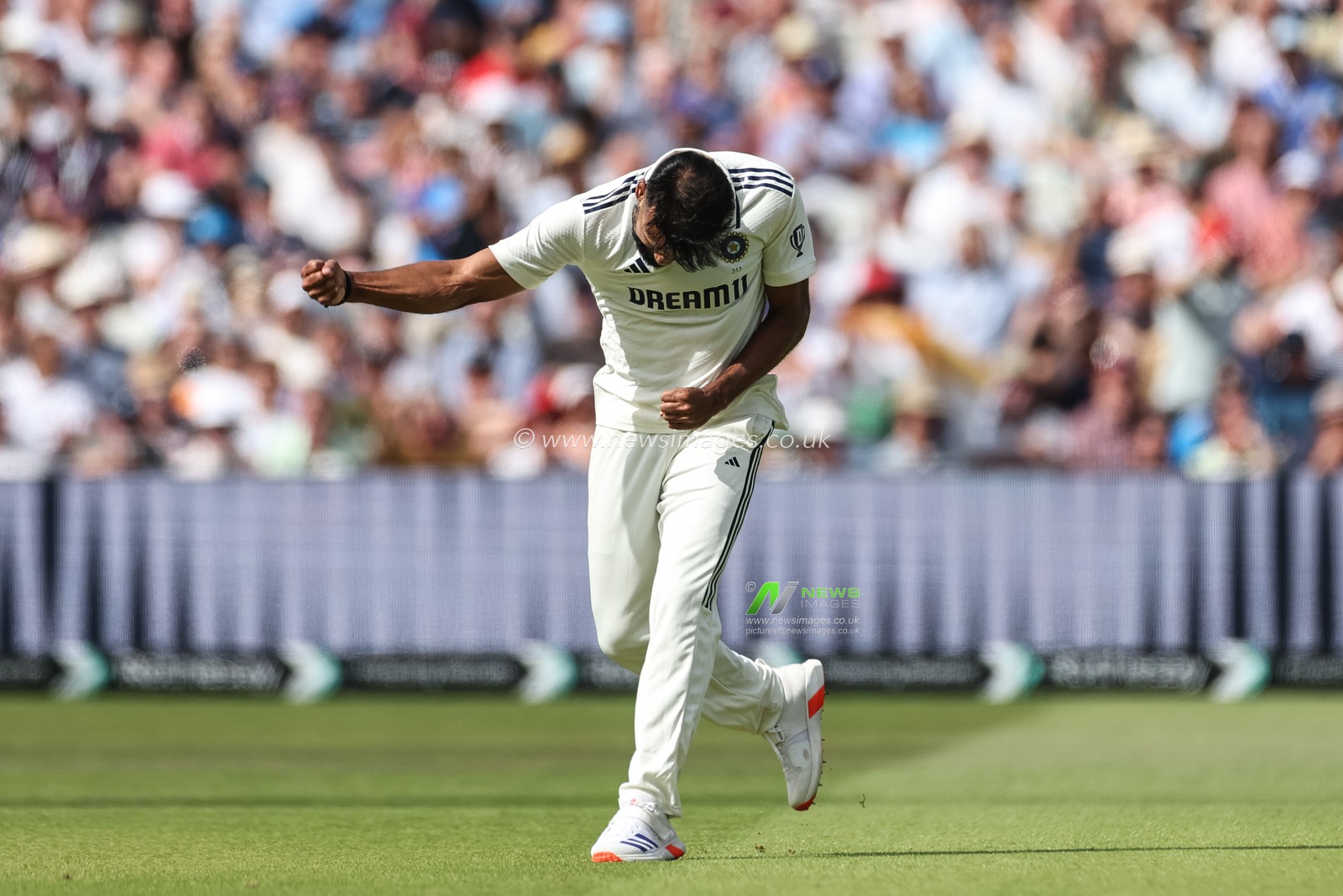 Akash Deep of India celebrates the wicket of Harry Brook of England after he bowls him out during the 2nd Rothesay Test Match day 3 England v India at Edgbaston, Birmingham, United Kingdom, 4th July 2025

(Photo by Mark Cosgrove/News Images)