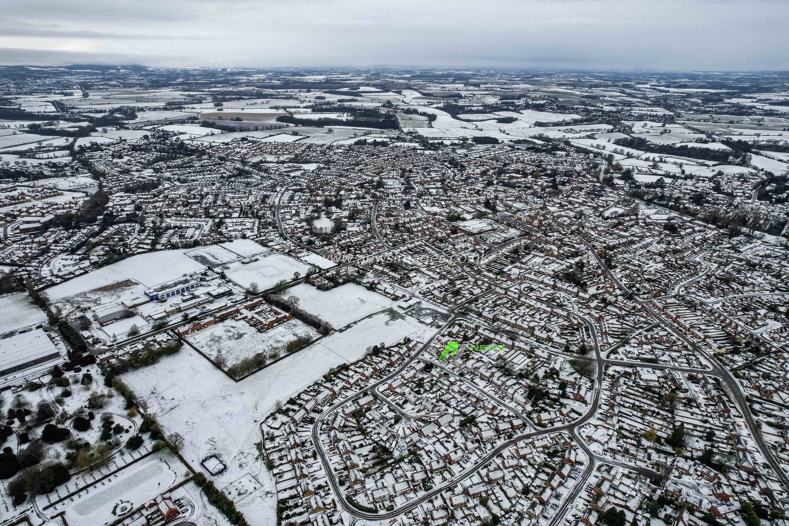Aerial views of Newport, Shropshire, after Storm Goretti caused disruption across the area, Newport, Telford and Wrekin, United Kingdom, January 9, 2026.

(Photo by Euan Manning/News Images)

*** GER AUT SUI OUT ***