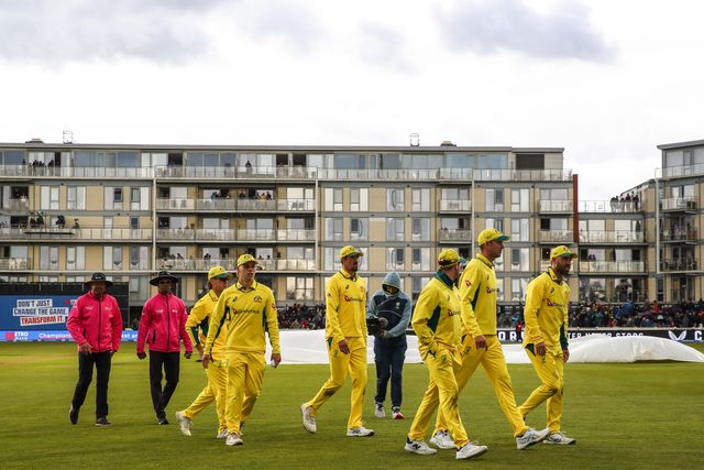 Australia players leave the field of play at the end of the first innings during the Fifth Metro Bank One Day International match England vs Australia at Seat Unique Stadium, Bristol, United Kingdom, 29th September 2024

(Photo by Gareth Evans/News Images)