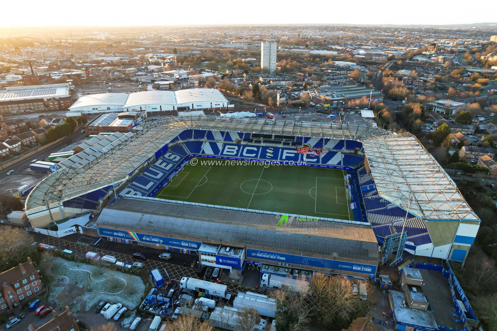 An aerial view of the St. Andrew's Stadium ahead of the Sky Bet Championship match Birmingham City vs Coventry City at St. Andrew's @ Knighthead Park, Birmingham, United Kingdom, 4th January 2026

(Photo by Euan Manning/News Images)

*** GER AUT SUI OUT ***