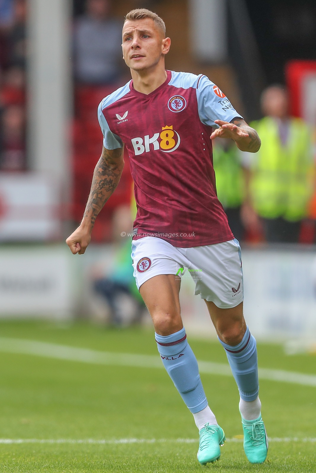 Lucas Digne #12 of Aston Villa during the Pre-season friendly match Walsall vs Aston Villa at Poundland Bescot Stadium, Walsall, United Kingdom, 15th July 2023

(Photo by Gareth Evans/News Images)