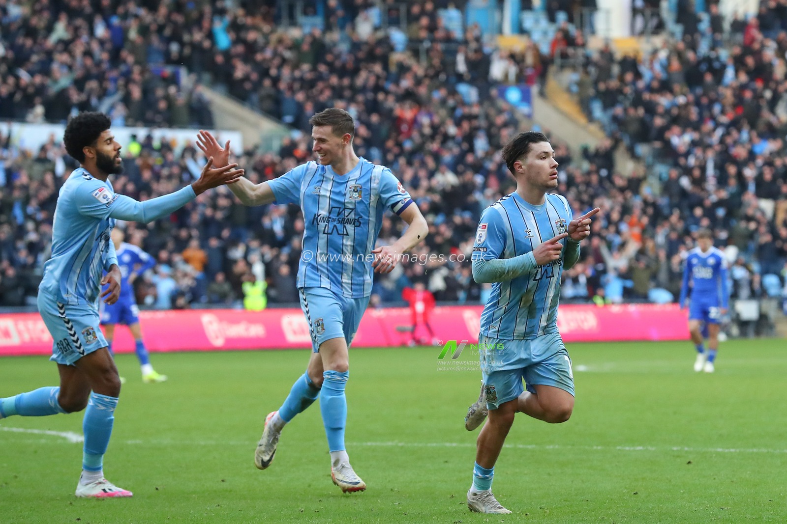 Callum O'Hare of Coventry City celebrates his goal to make it 3-1 during the Sky Bet Championship match Coventry City vs Leicester City at Coventry Building Society Arena, Coventry, United Kingdom, 13th January 2024

(Photo by Gareth Evans/News Images)