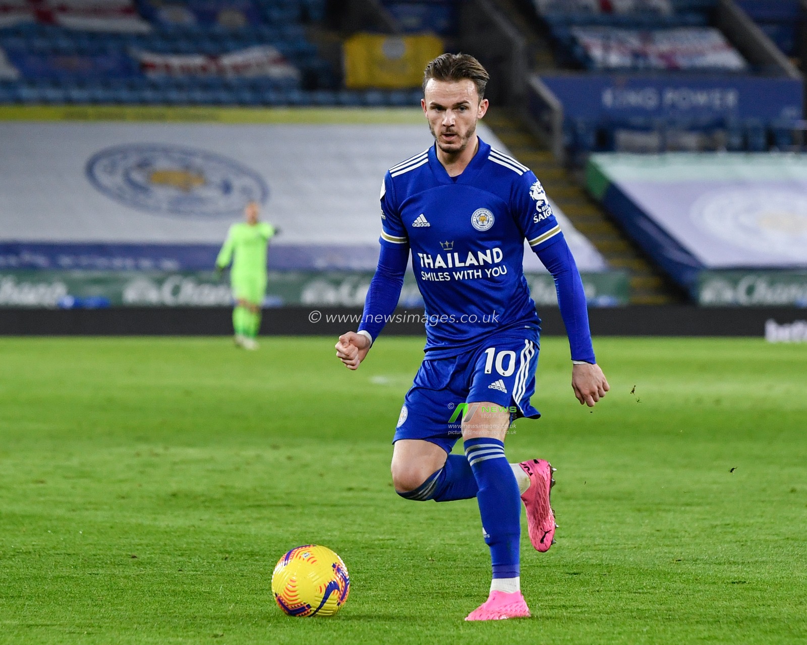 James Maddison #10 of Leicester City in action during the game
