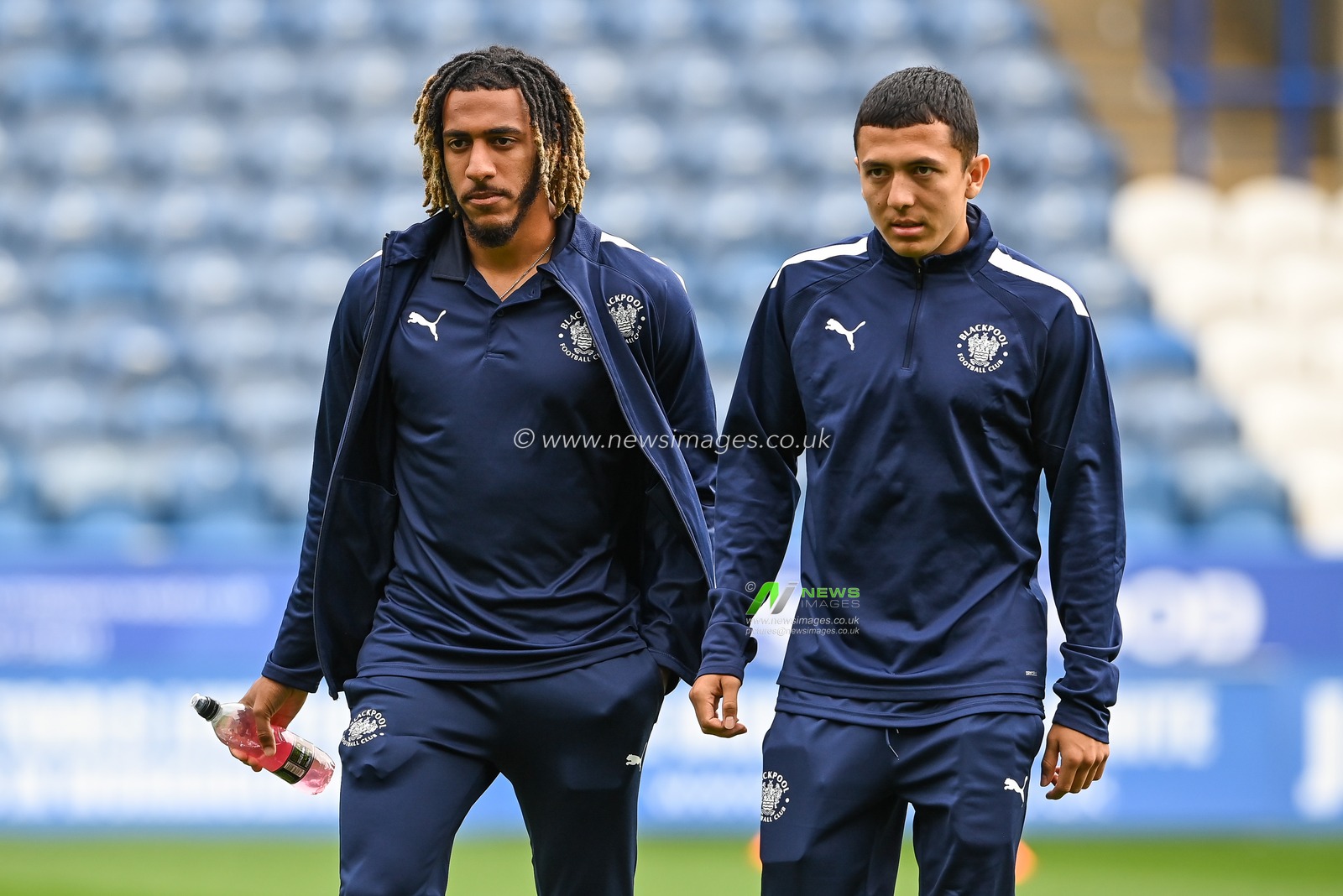 Dominic Thompson #23 and Ian Poveda #26 of Blackpool arrive ahead of the Sky Bet Championship match Huddersfield Town vs Blackpool at John Smith's Stadium, Huddersfield, United Kingdom, 4th September 2022

(Photo by Craig Thomas/News Images)