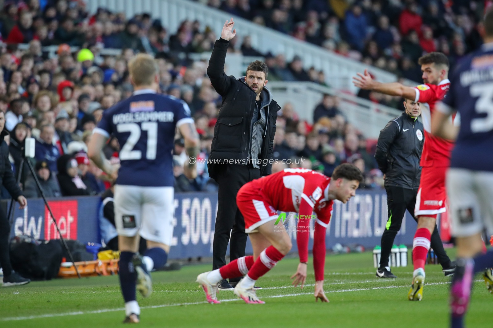 Michael Carrick manager of Middlesbrough gestures and reacts during the Sky Bet Championship match Middlesbrough vs Millwall at Riverside Stadium, Middlesbrough, United Kingdom, 14th January 2023

(Photo by James Heaton/News Images)