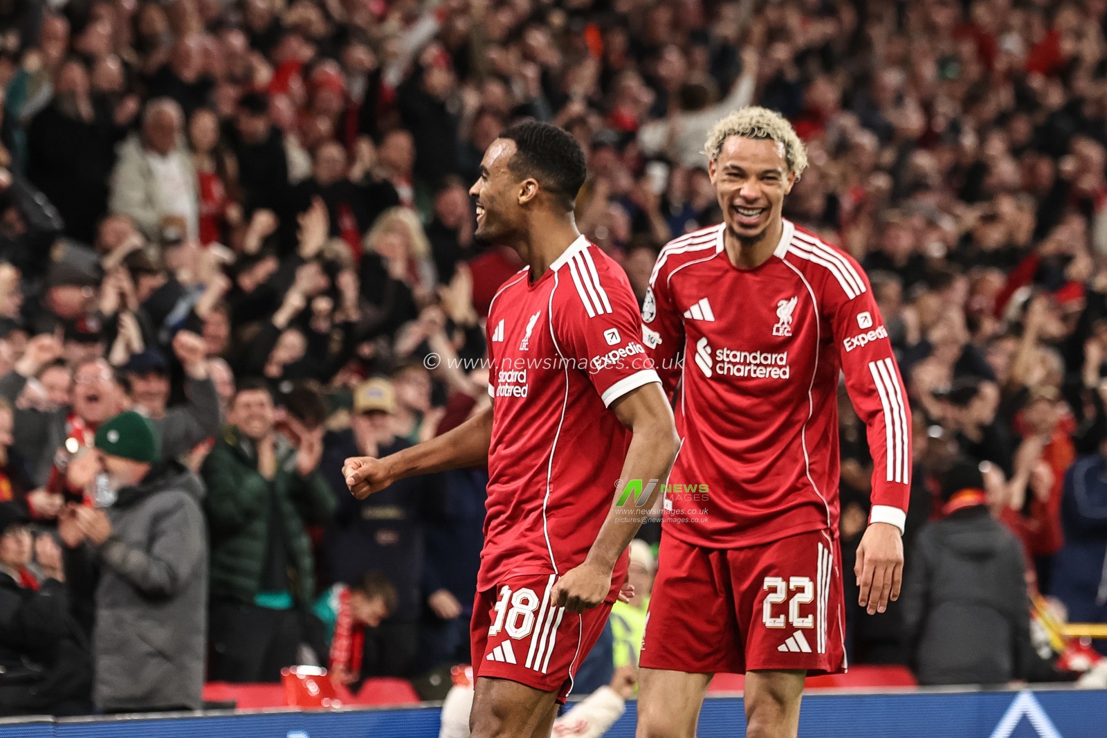 Ryan Gravenberch of Liverpool celebrates his goal to make it 3-0 (3-1 agg) during the UEFA Champions League last 16 second leg match Liverpool vs Galatasaray at Anfield, Liverpool, United Kingdom on 18 March 2026

(Photo by Alfie Cosgrove/News Images